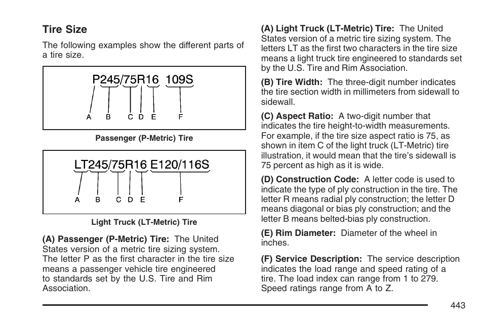 Tire size | GMC 2007 Envoy User Manual | Page 443 / 562