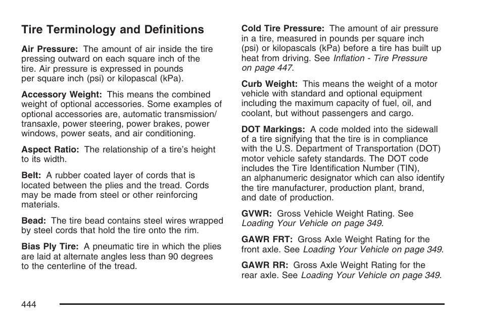 Tire terminology and definitions | GMC 2007 Envoy User Manual | Page 444 / 562