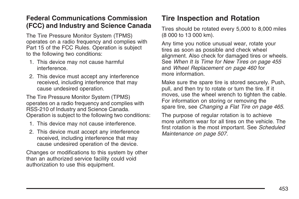Tire inspection and rotation | GMC 2007 Envoy User Manual | Page 453 / 562