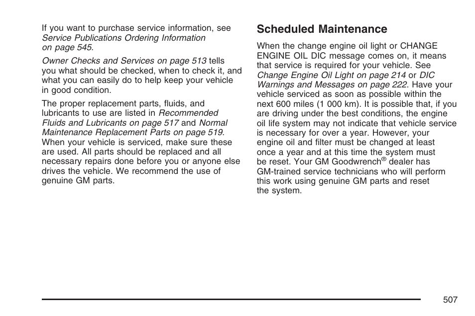 Scheduled maintenance | GMC 2007 Envoy User Manual | Page 507 / 562