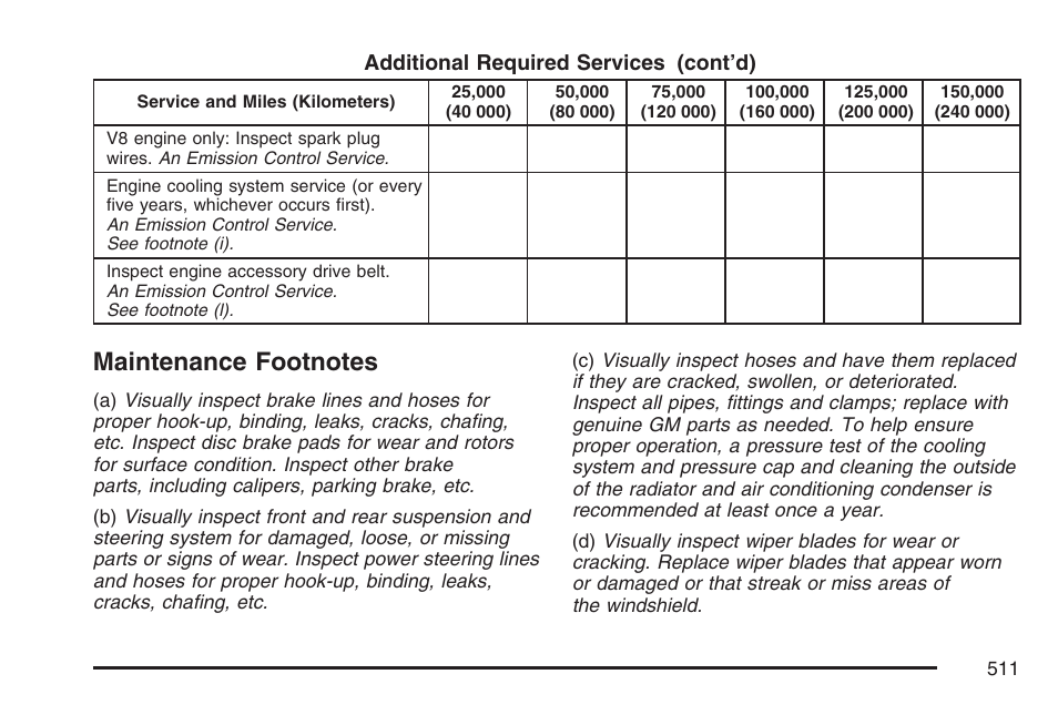 Maintenance footnotes | GMC 2007 Envoy User Manual | Page 511 / 562