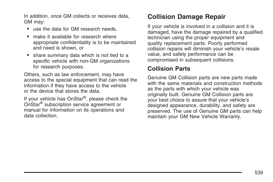 Collision damage repair, Collision parts | GMC 2007 Envoy User Manual | Page 539 / 562