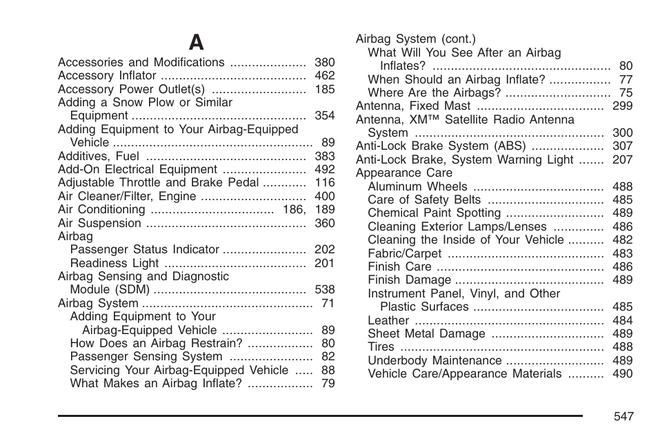 Index | GMC 2007 Envoy User Manual | Page 547 / 562