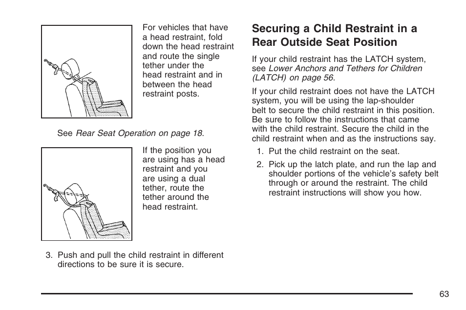 Securing a child restraint in a, Rear outside seat position | GMC 2007 Envoy User Manual | Page 63 / 562