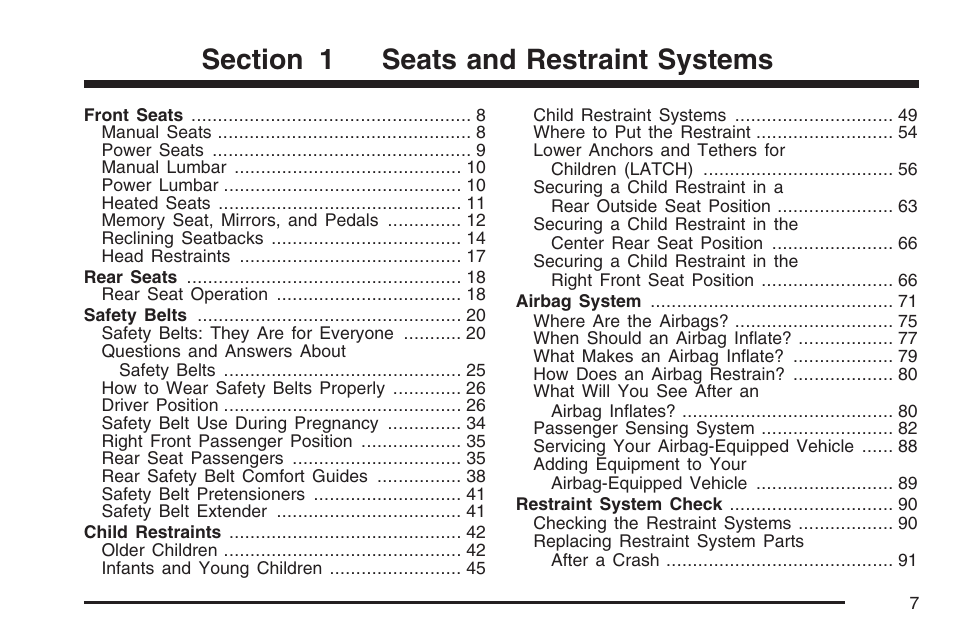 Seats and restraint systems | GMC 2007 Envoy User Manual | Page 7 / 562