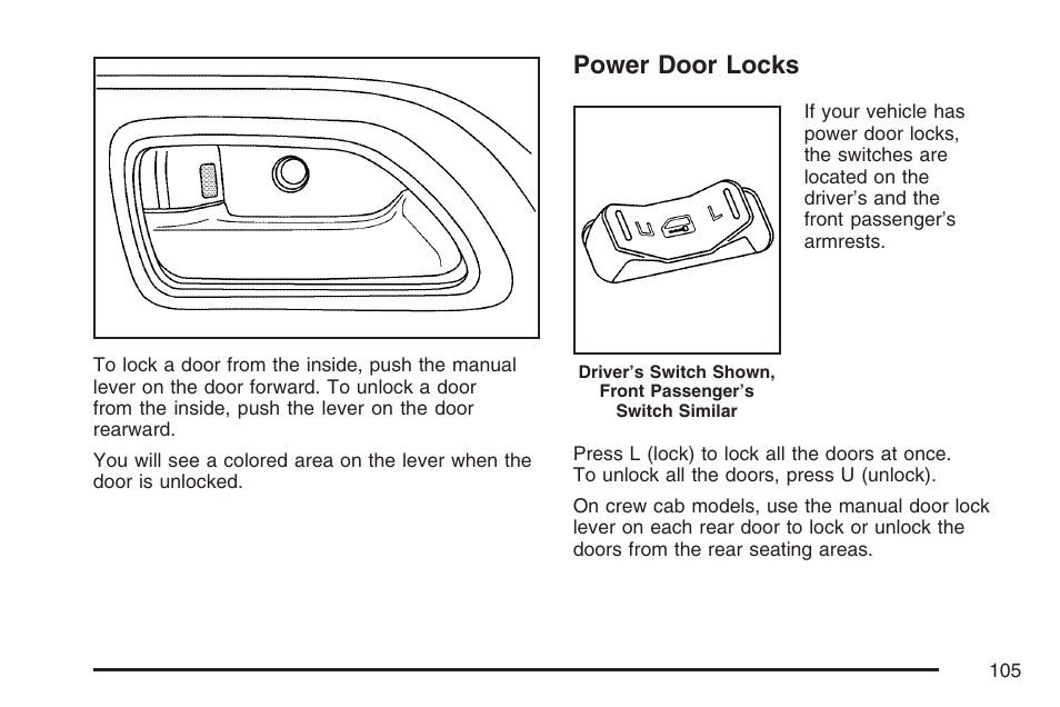 Power door locks | GMC 2007 Canyon User Manual | Page 105 / 492