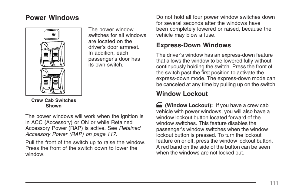 Power windows | GMC 2007 Canyon User Manual | Page 111 / 492