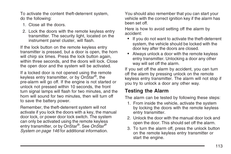 Testing the alarm | GMC 2007 Canyon User Manual | Page 113 / 492