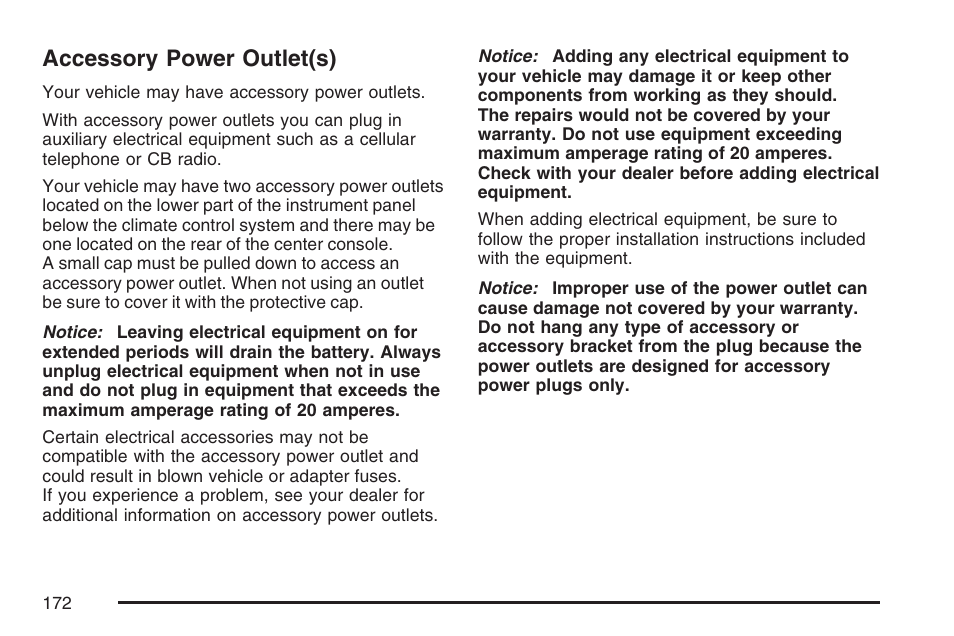 Accessory power outlet(s), Accessory power, Outlet(s) | GMC 2007 Canyon User Manual | Page 172 / 492