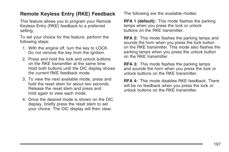 Remote keyless entry (rke) feedback | GMC 2007 Canyon User Manual | Page 197 / 492