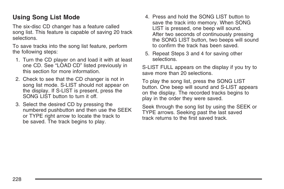 Using song list mode | GMC 2007 Canyon User Manual | Page 228 / 492