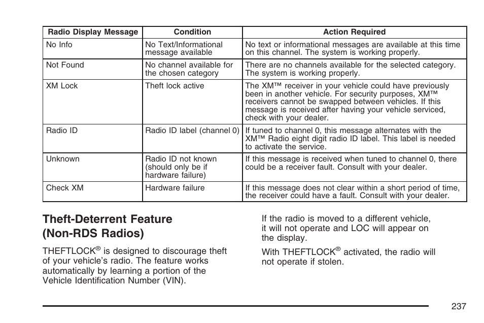 Theft-deterrent feature (non-rds radios), Theft-deterrent feature, Non-rds radios) | GMC 2007 Canyon User Manual | Page 237 / 492