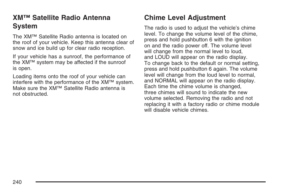 Xm™ satellite radio antenna system, Chime level adjustment | GMC 2007 Canyon User Manual | Page 240 / 492