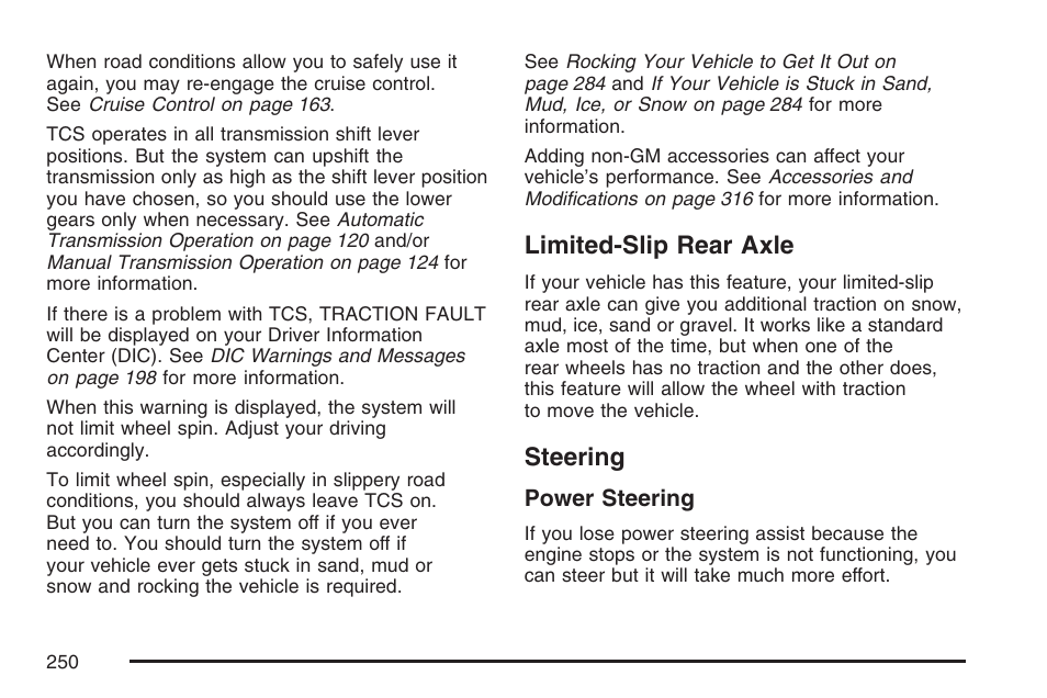 Limited-slip rear axle, Steering, Limited-slip rear axle steering | GMC 2007 Canyon User Manual | Page 250 / 492