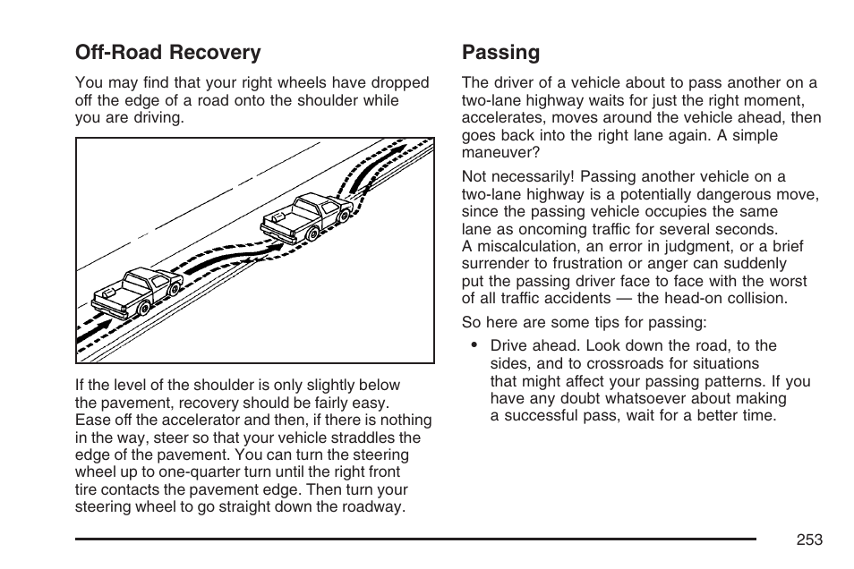 Off-road recovery, Passing, Off-road recovery passing | GMC 2007 Canyon User Manual | Page 253 / 492