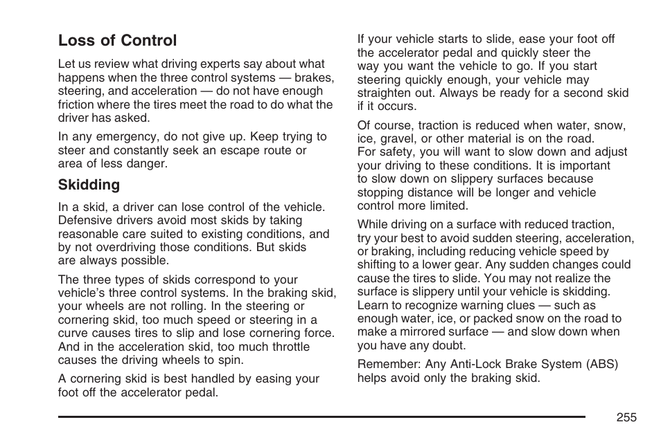 Loss of control | GMC 2007 Canyon User Manual | Page 255 / 492