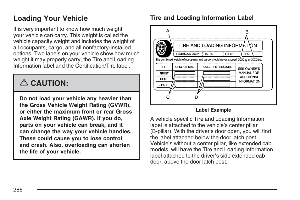 Loading your vehicle, Caution | GMC 2007 Canyon User Manual | Page 286 / 492