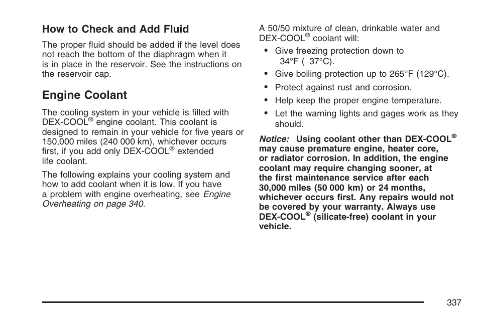 Engine coolant, Engine, Coolant | How to check and add fluid | GMC 2007 Canyon User Manual | Page 337 / 492