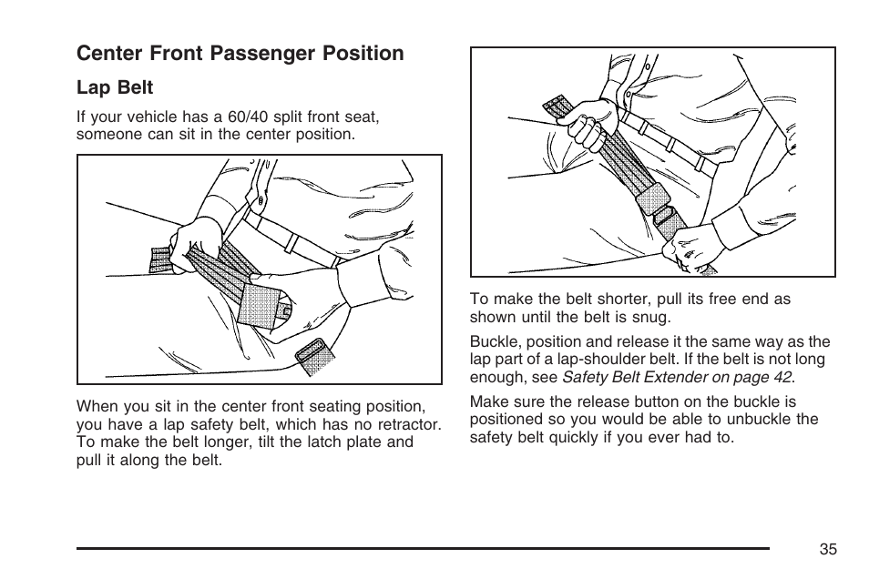 Center front passenger position | GMC 2007 Canyon User Manual | Page 35 / 492