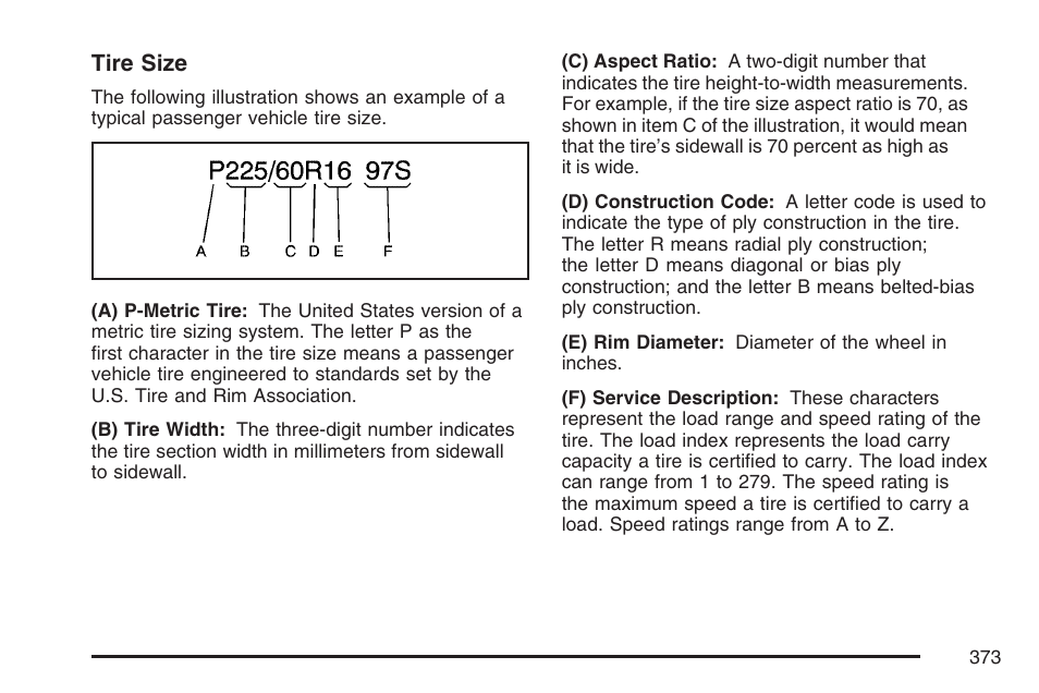 Tire size | GMC 2007 Canyon User Manual | Page 373 / 492