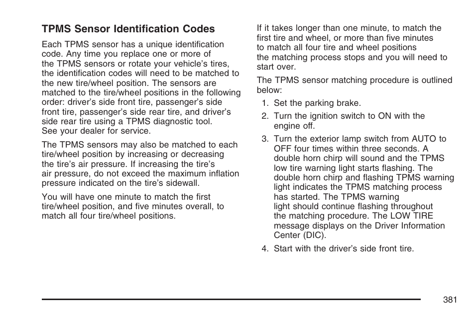 Tpms sensor identification codes | GMC 2007 Canyon User Manual | Page 381 / 492