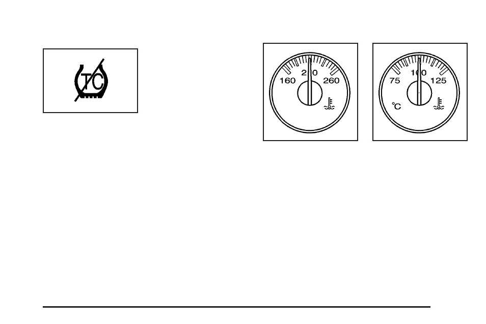 Traction off light, Engine coolant temperature gage | GMC 2006 Sierra User Manual | Page 221 / 600