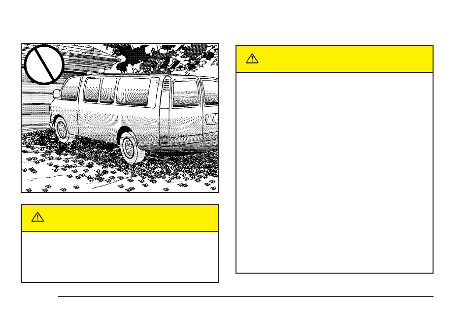 Parking over things that burn, Engine exhaust, Caution | GMC 2005 Savana User Manual | Page 108 / 384