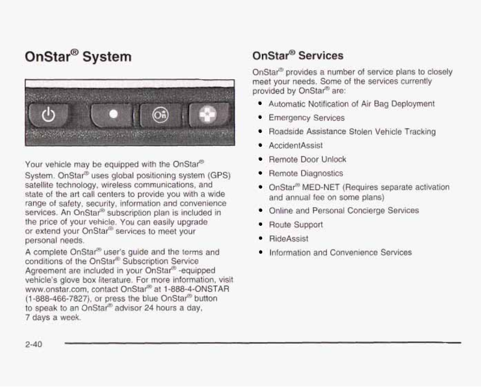 Onstar® system, Onstar^^ services | GMC 2003 Envoy User Manual | Page 109 / 458