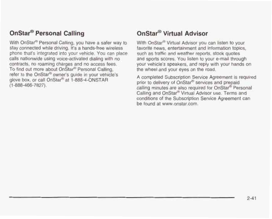 Onstar^ personal calling, Onstar^ virtual advisor | GMC 2003 Envoy User Manual | Page 110 / 458