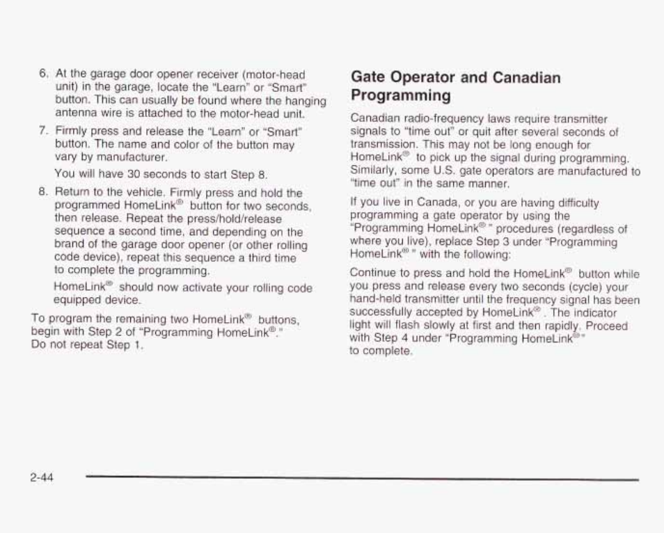 Gate operator and canadian programming | GMC 2003 Envoy User Manual | Page 113 / 458