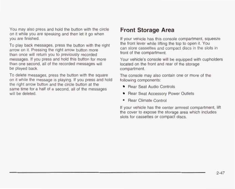 Front storage area | GMC 2003 Envoy User Manual | Page 116 / 458