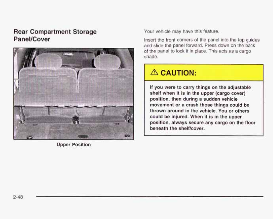 A caution, Rear compartment, Paneiycover | GMC 2003 Envoy User Manual | Page 117 / 458
