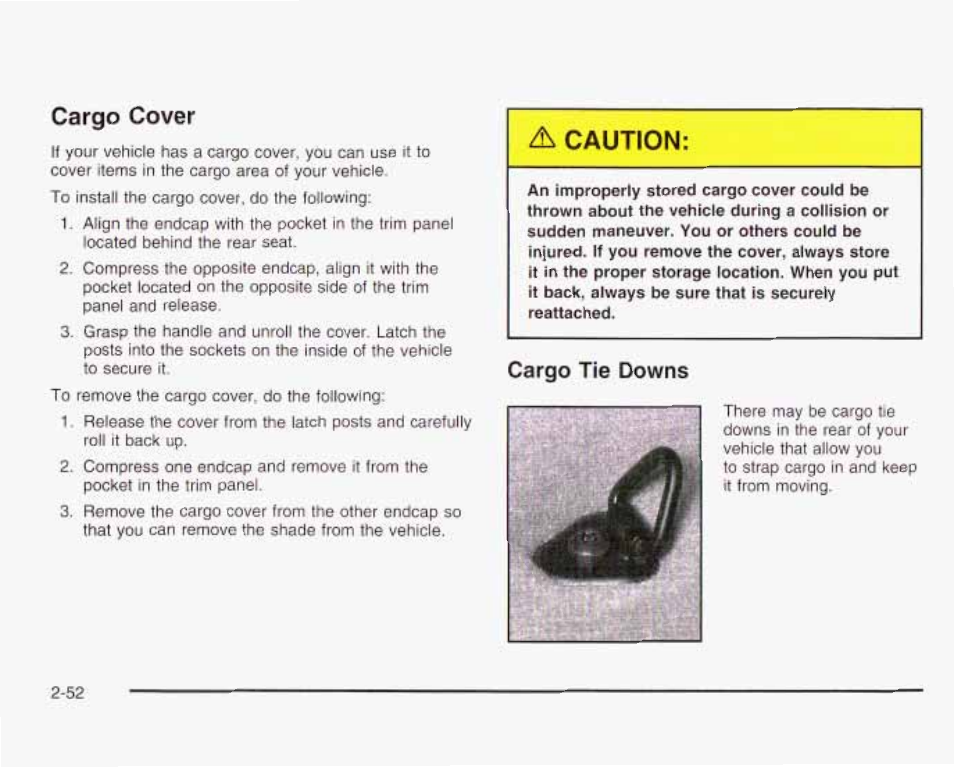 Cargo cover, Cargo tie downs | GMC 2003 Envoy User Manual | Page 121 / 458