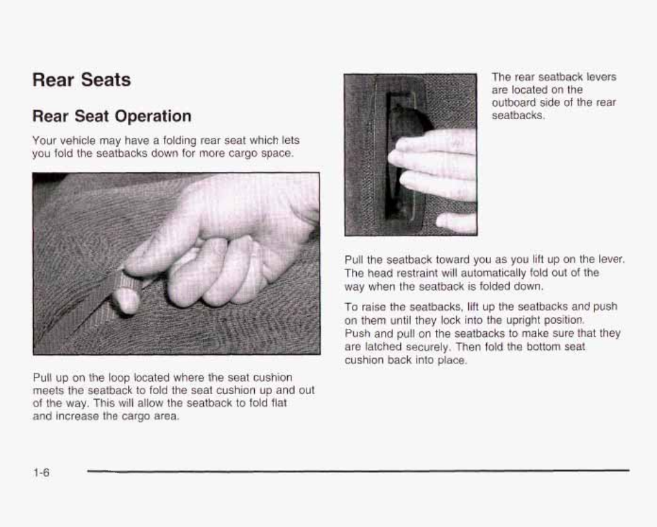 Rear seats, Rear seat operation | GMC 2003 Envoy User Manual | Page 13 / 458