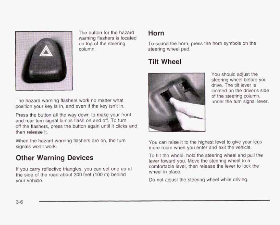 Other warning devices, Horn, Tilt wheel | Othqr warning devicas -6 | GMC 2003 Envoy User Manual | Page 131 / 458