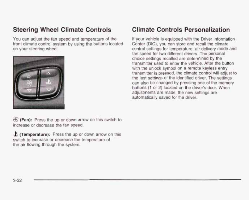 Steering wheel climate controls, Climate controls personalization, Sg.„;jl=^ j | Steering, Wheel climate controls | GMC 2003 Envoy User Manual | Page 157 / 458