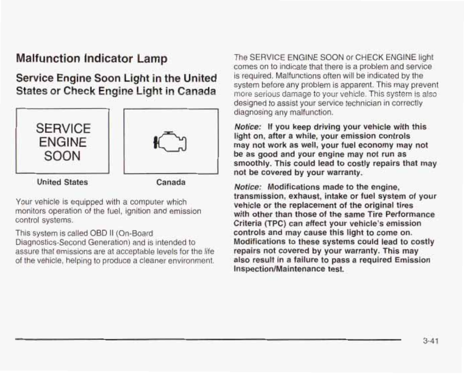 Malfunction indicator lamp, Llalfunction indicator lamp -41 | GMC 2003 Envoy User Manual | Page 166 / 458