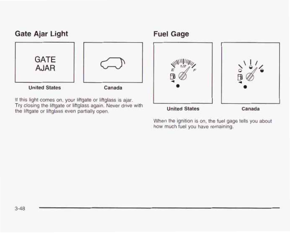 United states, Gate ajar light fuel gage | GMC 2003 Envoy User Manual | Page 173 / 458
