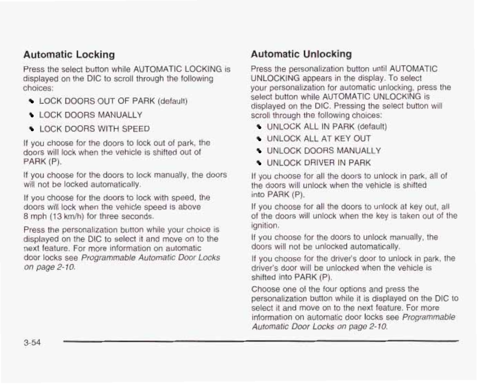 Automatic locking | GMC 2003 Envoy User Manual | Page 179 / 458
