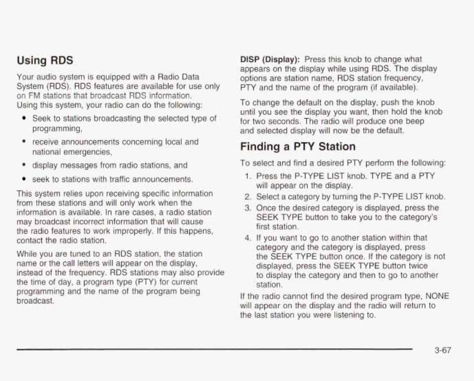 Using rds, Finding a pty station | GMC 2003 Envoy User Manual | Page 192 / 458