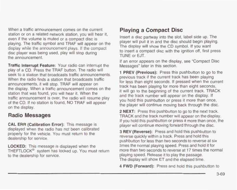 Râdto messages, Playing a compact disc | GMC 2003 Envoy User Manual | Page 194 / 458