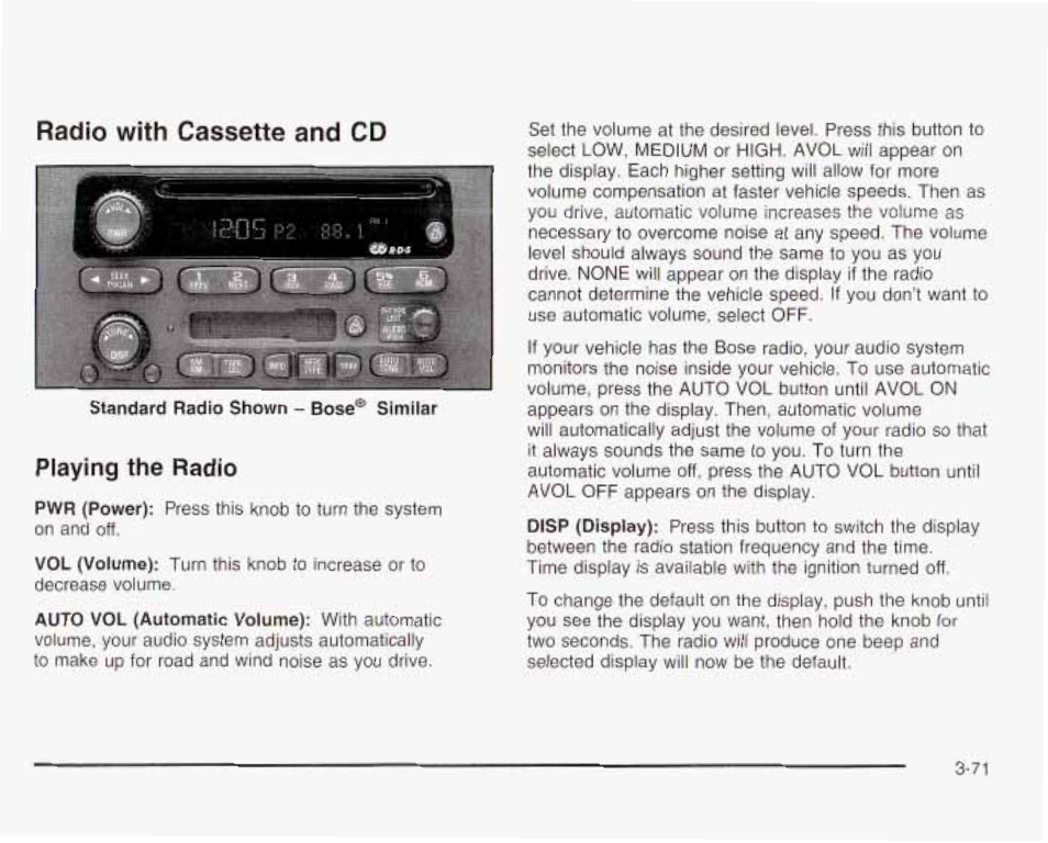 Radio with cassette and cd, Playing the radio | GMC 2003 Envoy User Manual | Page 196 / 458