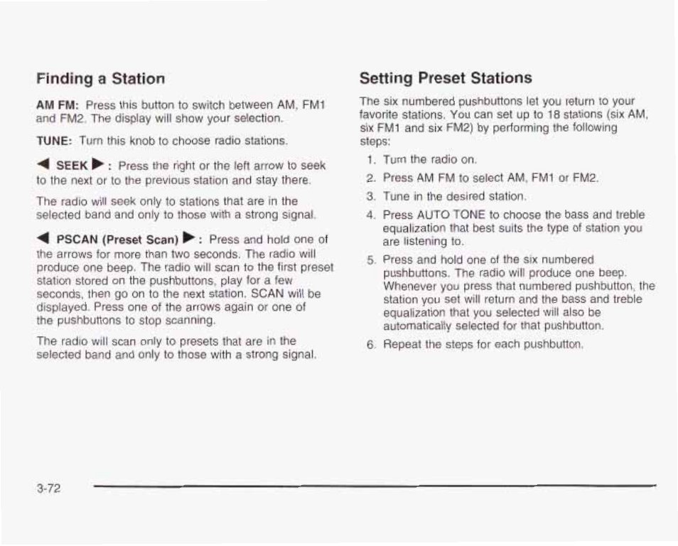 Setting preset stations, Finding, Station | GMC 2003 Envoy User Manual | Page 197 / 458