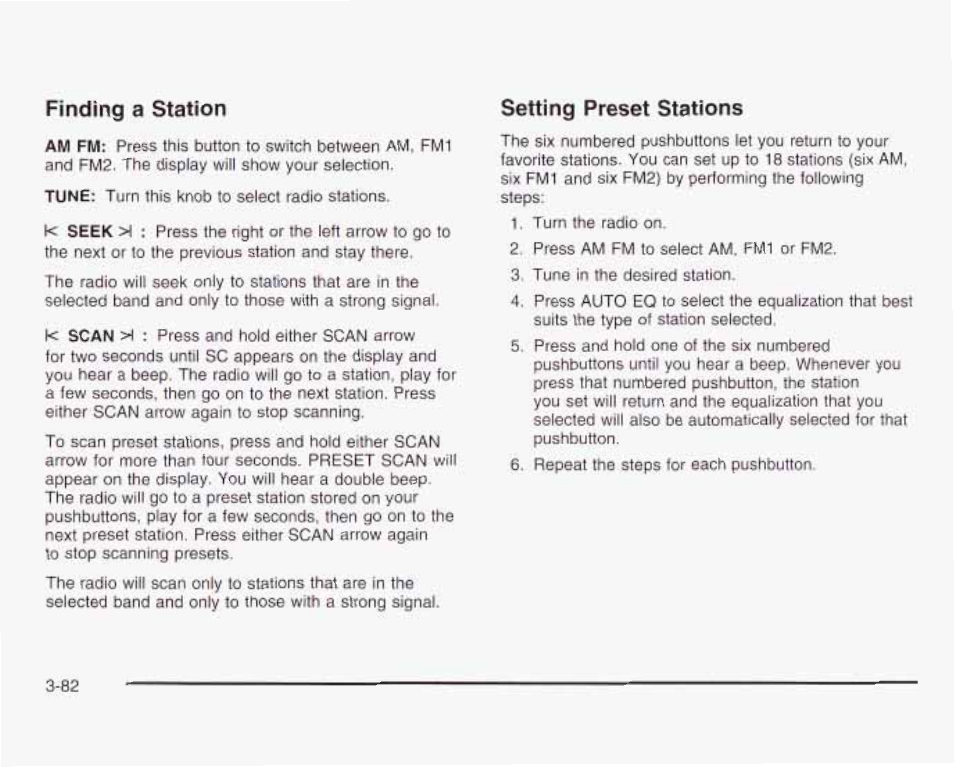 Firkiing a station, Setting preset stations | GMC 2003 Envoy User Manual | Page 207 / 458