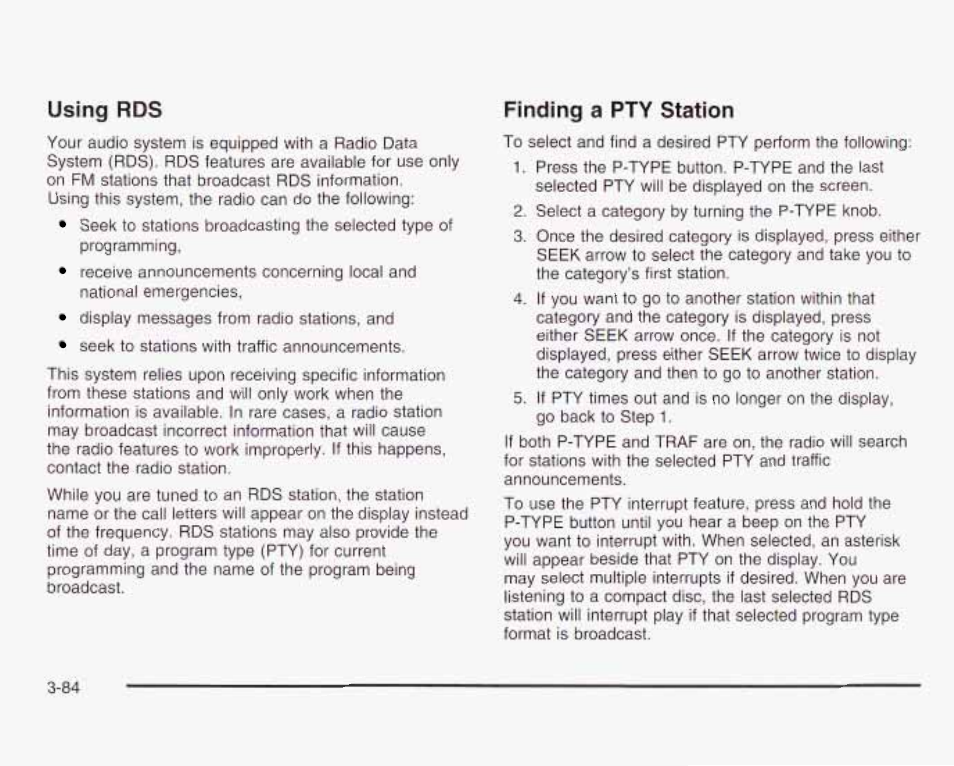 Using rds, Finding a pty station | GMC 2003 Envoy User Manual | Page 209 / 458