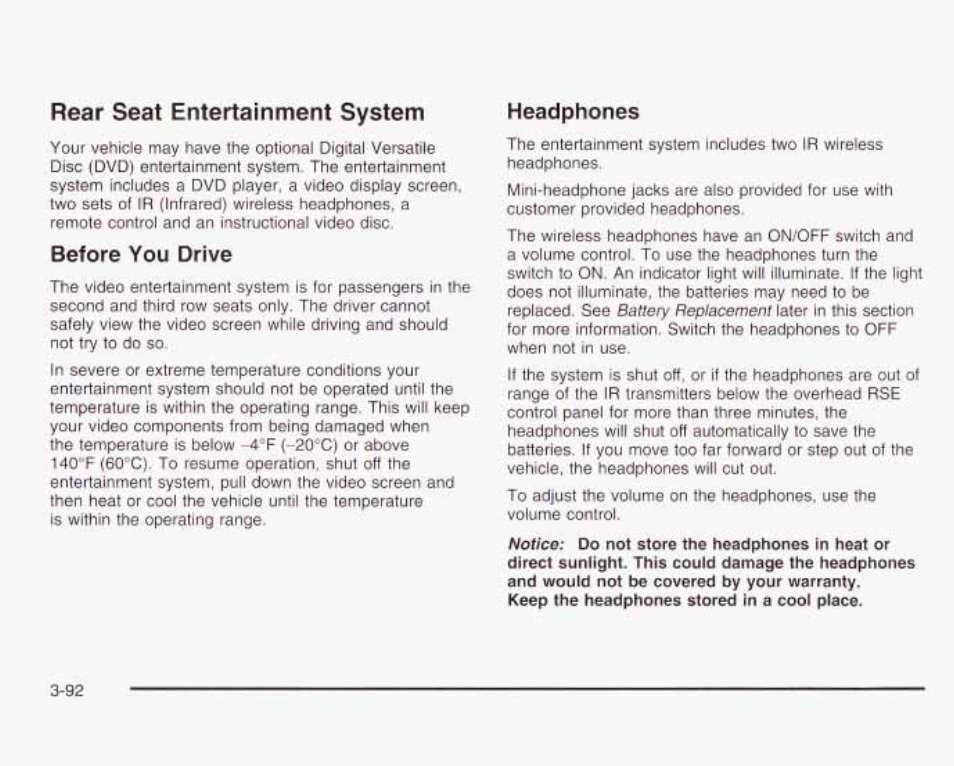 Before you drive, Rear seat entertainment system, Headphones | GMC 2003 Envoy User Manual | Page 217 / 458