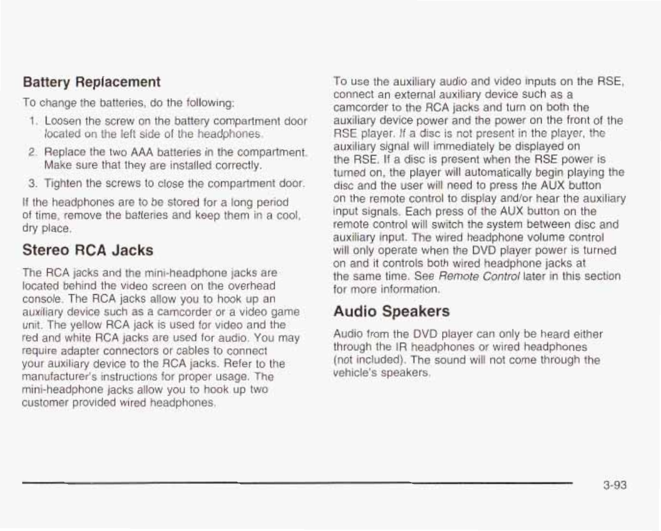 Stereo rca jacks, Audio speakers, Battery replacement | GMC 2003 Envoy User Manual | Page 218 / 458