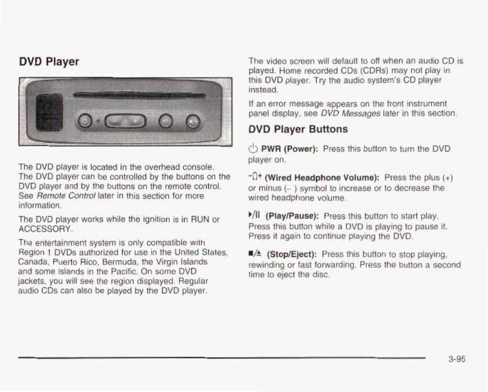 Dvd player, Dvd player buttons | GMC 2003 Envoy User Manual | Page 220 / 458