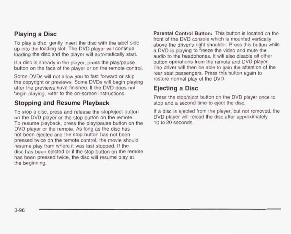 Playing, Disc, Stopping and resume playback | Ejecting a disc | GMC 2003 Envoy User Manual | Page 221 / 458