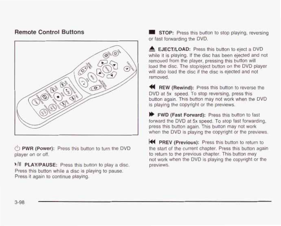 Remote control buttons | GMC 2003 Envoy User Manual | Page 223 / 458